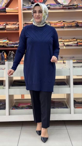 Jakar Desenli Triko Tunik Lacivert/3192