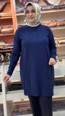 Jakar Desenli Triko Tunik Lacivert/3192 - Thumbnail