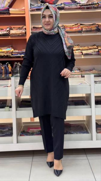 Jakar Desenli Triko Tunik Siyah/3192