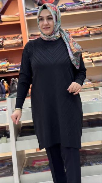 Jakar Desenli Triko Tunik Siyah/3192