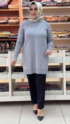  - Jakar Desenli Triko Tunik Gri/3192