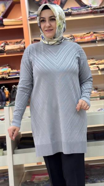 Jakar Desenli Triko Tunik Gri/3192
