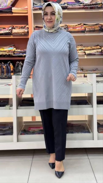 Jakar Desenli Triko Tunik Gri/3192