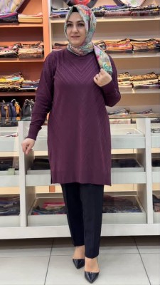  - Jakar Desenli Triko Tunik Mürdüm/3192