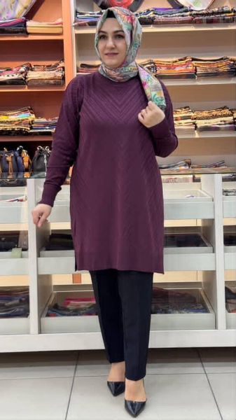 Jakar Desenli Triko Tunik Mürdüm/3192