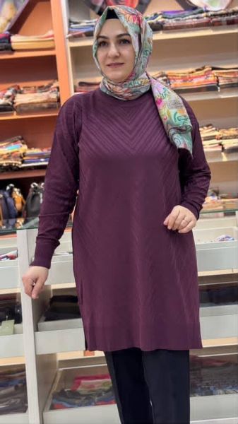 Jakar Desenli Triko Tunik Mürdüm/3192