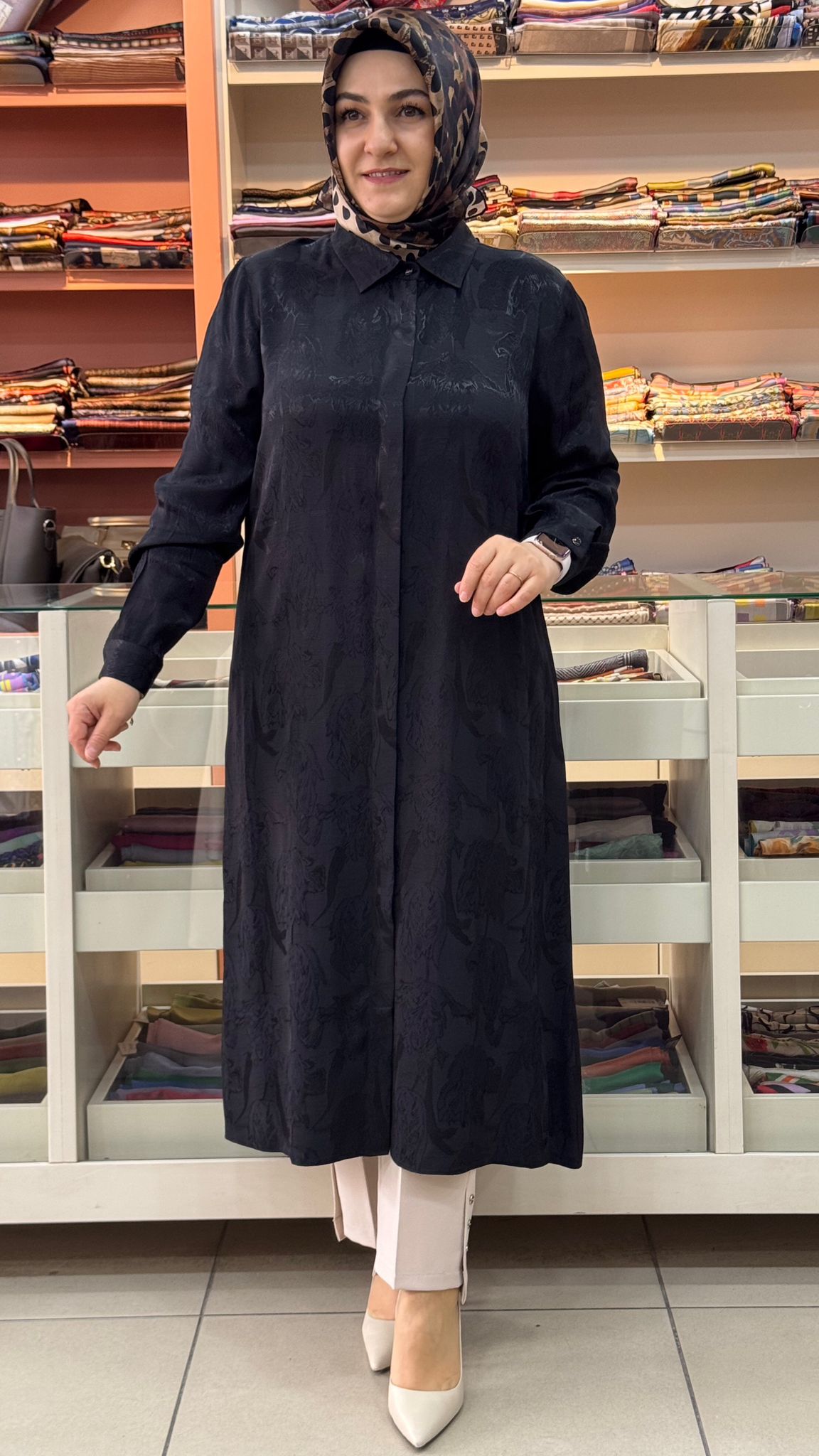 Gaze - Jakarlı Kumaş Kendinden Desenli Tunik Siyah/4217 