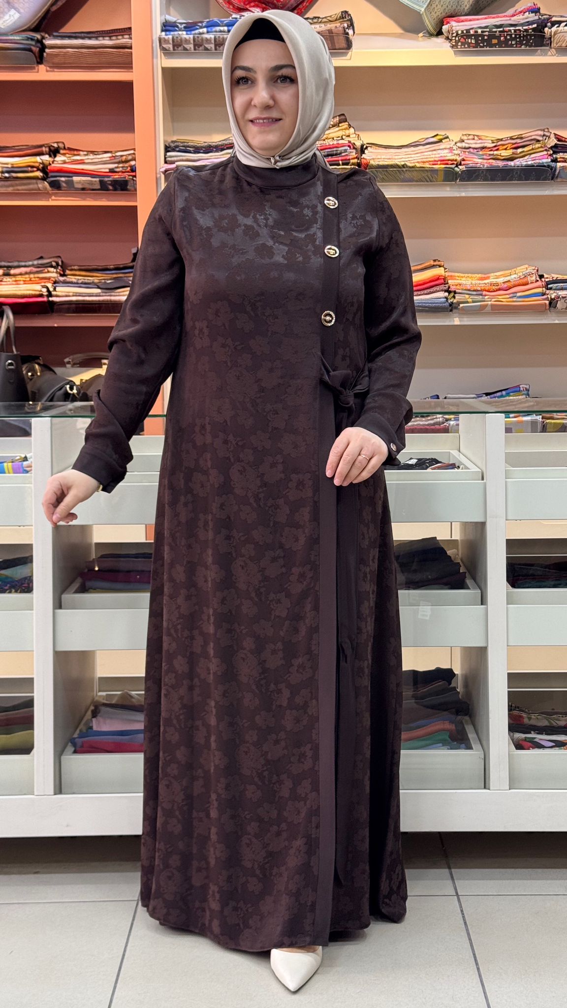 Dua&MisS - Jakarlı Çiçek Desen Elbise Kahve/3019