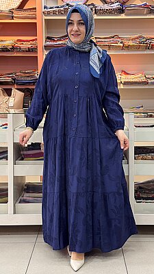 İnza Moda - Jakarlı Düğmeli Elbise Lacivert/5285 