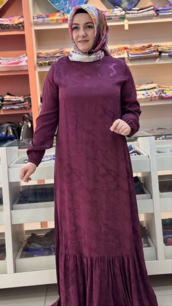 Jakarlı Elbise Bordo/83571