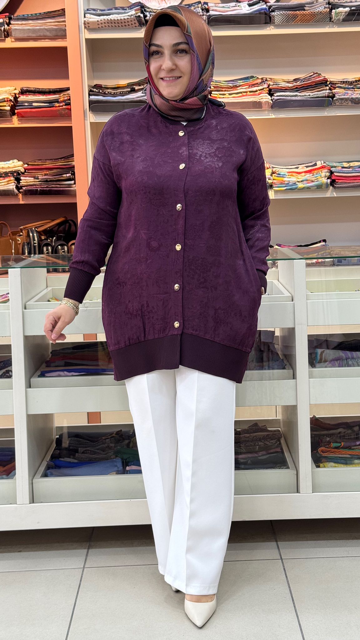 Kado - Jakarlı Tunik Mürdüm/26864 