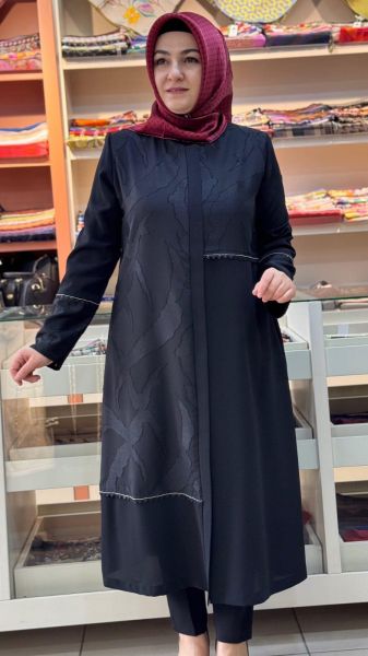 Jakarlı Zincir Detaylı Kap Siyah/5456