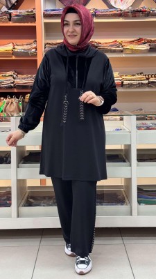 Kadife Garnili Takım Siyah/6178 - Thumbnail