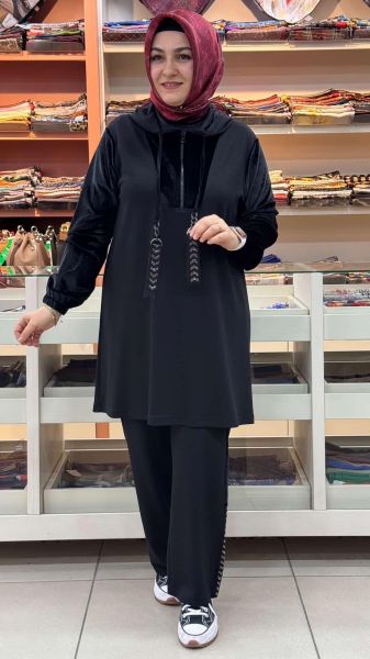 Kadife Garnili Takım Siyah/6178