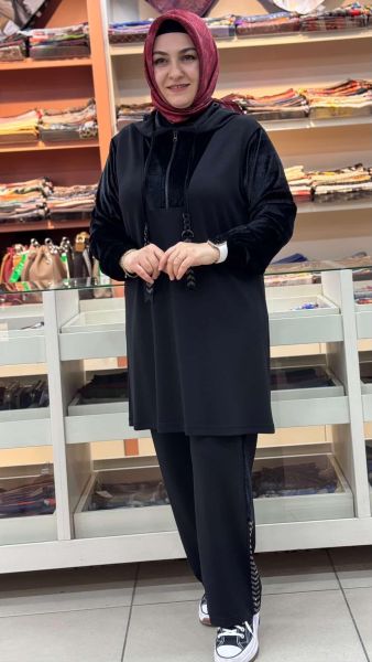 Kadife Garnili Takım Siyah/6178