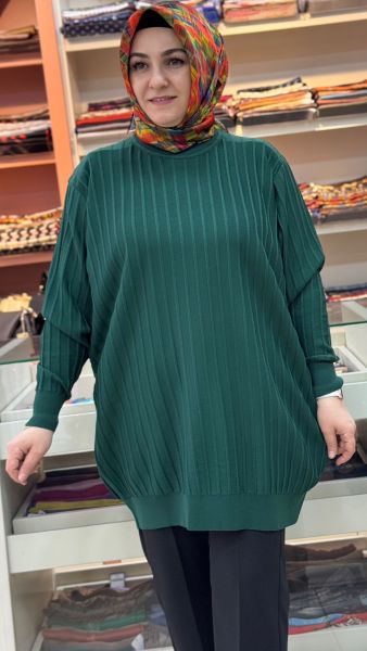 Kalın Çizgili Triko Tunik Zümrüt/3185