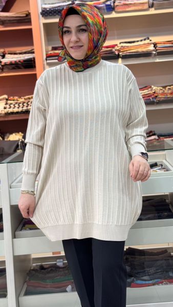 Kalın Çizgili Triko Tunik Taş/3185