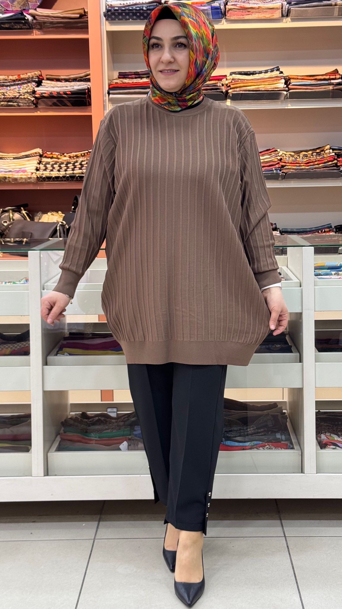 İnza Moda - Kalın Çizgili Triko Tunik Vizon/3185