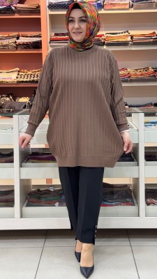 İnza Moda - Kalın Çizgili Triko Tunik Vizon/3185