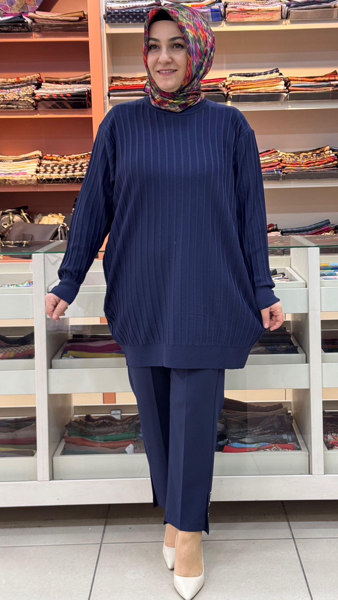 İnza Moda - Kalın Çizgili Triko Tunik Lacivert/3185