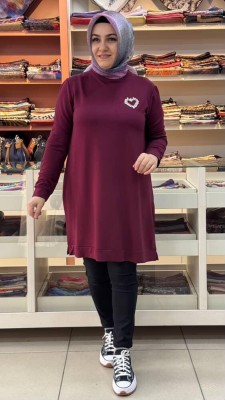 Kado - Kalpli Taşlı Sweat Tunik Bordo/257001