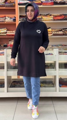 Kado - Kalpli Taşlı Sweat Tunik Siyah/257001