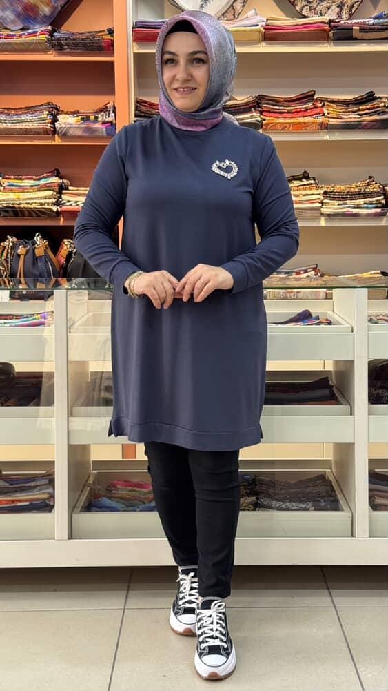 Kado - Kalpli Taşlı Sweat Tunik Antrasit/257001