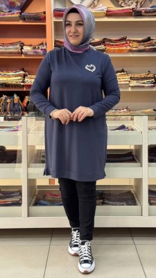 Kado - Kalpli Taşlı Sweat Tunik Antrasit/257001