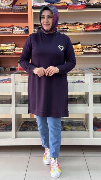 Kalpli Taşlı Sweat Tunik Mürdüm/257001