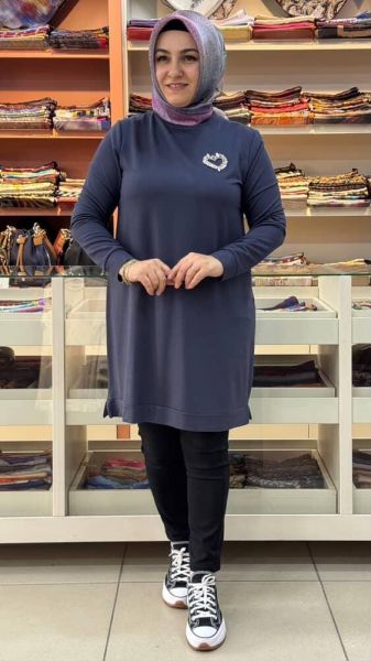Kalpli Taşlı Sweat Tunik Antrasit/257001