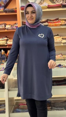 Kalpli Taşlı Sweat Tunik Antrasit/257001 - Thumbnail