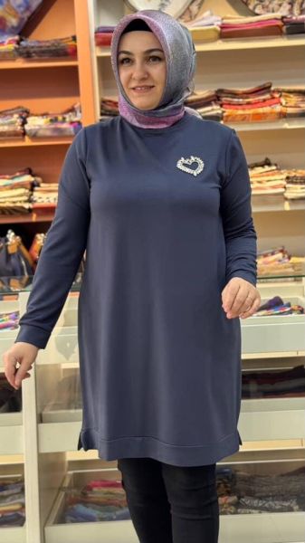 Kalpli Taşlı Sweat Tunik Antrasit/257001
