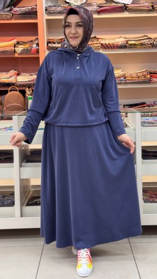 Aynaz - Kanguru Cepli Kapşonlu Etekli Takım Lacivert/120351