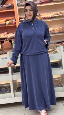 Kanguru Cepli Kapşonlu Etekli Takım Lacivert/120351 - Thumbnail