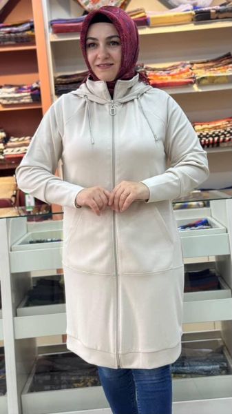 Kanguru Cepli Kapşonlu Kap Krem/257172