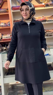 Haya - Kanguru Cepli Tunik Siyah/1648