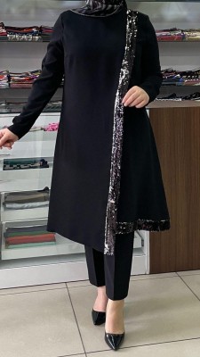  - Kapalı Anvelop Pul Payetli Tunik Siyah/5851