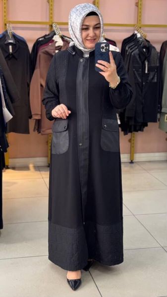 Kapitone Detaylı Kapşonlu Kap Siyah/3576