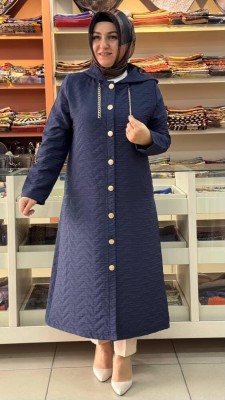  - Kapitone Kapşonlu Kap Lacivert/1857