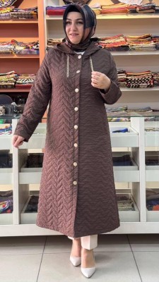  - Kapitone Kapşonlu Kap Kahve/1857