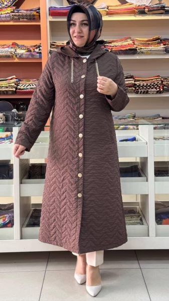 Kapitone Kapşonlu Kap Kahve/1857