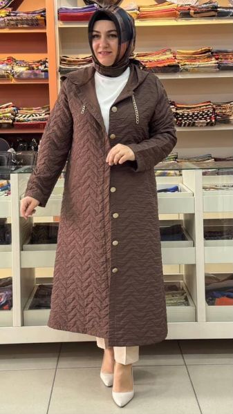 Kapitone Kapşonlu Kap Kahve/1857