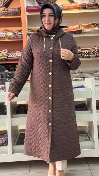 Kapitone Kapşonlu Kap Kahve/1857