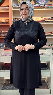 Kapitone Pantolonlu Takım Siyah / 61001 - Thumbnail