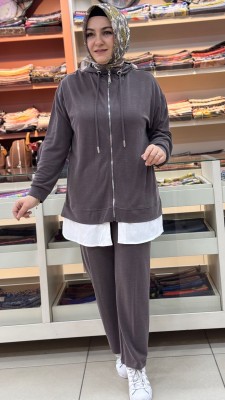 Kapşonlu Basic Takım Kahve/14427 - Thumbnail