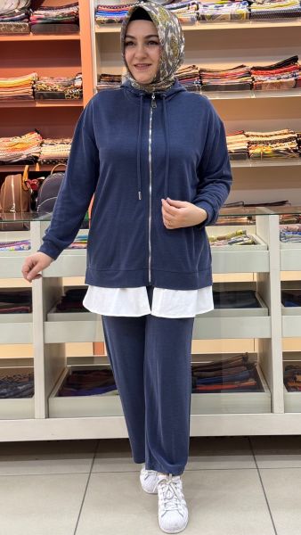 Kapşonlu Basic Takım İndigo/14427