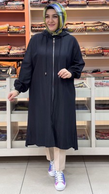 Puane - Kapşonlu İp Detaylı Kap Siyah/15267