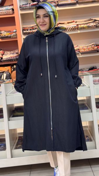 Kapşonlu İp Detaylı Kap Siyah/15267