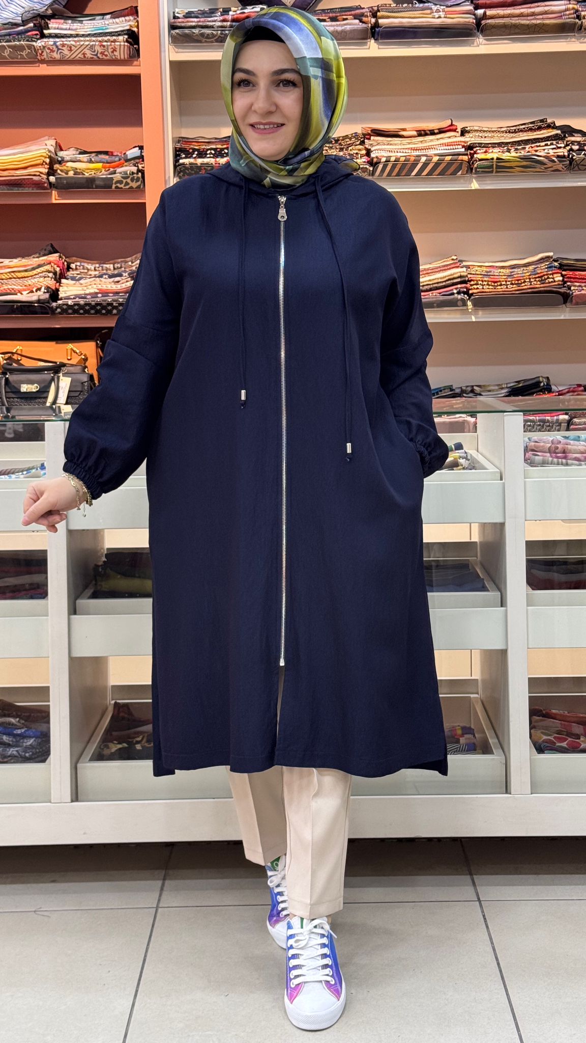 Puane - Kapşonlu İp Detaylı Kap Lacivert/15267