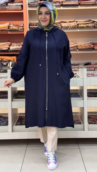 Kapşonlu İp Detaylı Kap Lacivert/15267